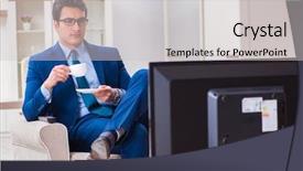  Presentation with employee - Colorful presentation enhanced with employee absenteeism - businesman watching tv in office backdrop and a light gray colored foreground