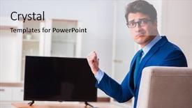  Presentation with office - Slides enhanced with employee absenteeism - businesman watching tv in office background and a  colored foreground