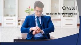  Presentation with watching tv - Slide deck consisting of employee absenteeism - businesman watching tv in office background and a  colored foreground