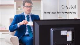  Presentation with watching tv - Colorful slide set enhanced with employee absenteeism - businesman watching tv in office backdrop and a  colored foreground