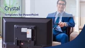  Presentation with watching tv - Audience pleasing PPT theme consisting of employee absenteeism - businesman watching tv in office backdrop and a  colored foreground