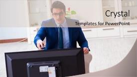  Presentation with plants in office - Theme having employee absenteeism - businesman watching tv in office background and a  colored foreground