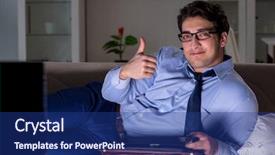  Presentation with late - Slide deck featuring employee absenteeism - businessman watching tv at night background and a navy blue colored foreground