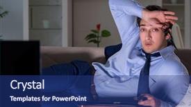  Presentation with late - Beautiful PPT layouts featuring employee absenteeism - businessman watching tv at night backdrop and a  colored foreground