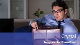  Presentation with late - Presentation design enhanced with employee absenteeism - businessman watching tv at night background and a ocean colored foreground