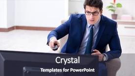  Presentation with office - Beautiful PPT theme featuring employee absenteeism - businessman watching tv backdrop and a  colored foreground