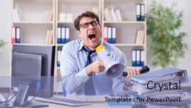  Presentation with office fruit - PPT layouts consisting of employee announcement - stressful businessman working background and a light blue colored foreground
