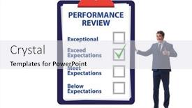  Presentation with review - PPT theme having employee-annual-performance-review-concept background and a sky blue colored foreground