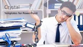  Presentation with chain - Presentation theme with employee attached and chained to his desk with chain background and a light blue colored foreground
