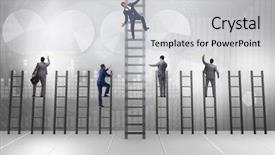  Presentation with businessman climbing the career ladder - Theme enhanced with employee being fired and falling background and a light gray colored foreground