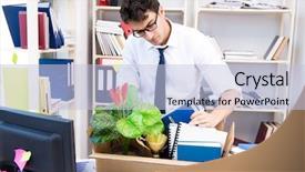  Presentation with work - Cool new slide set with employee being fired from work backdrop and a light blue colored foreground