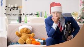  Presentation with christmas party - Presentation having young handsome employee celebrating christmas background and a soft green colored foreground