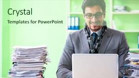  Presentation with workload - Audience pleasing PPT layouts consisting of employee chained to his desk backdrop and a soft green colored foreground