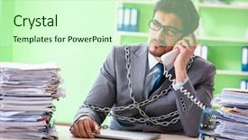  Presentation with workload - Cool new slide set with employee chained to his desk backdrop and a  colored foreground