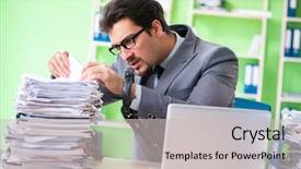  Presentation with workload - Colorful presentation theme enhanced with employee chained to his desk backdrop and a  colored foreground