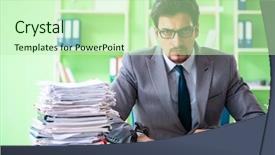  Presentation with workload - Cool new presentation theme with employee chained to his desk backdrop and a  colored foreground