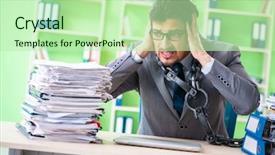  Presentation with workload - PPT theme consisting of employee chained to his desk background and a  colored foreground