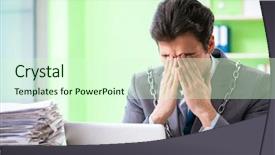  Presentation with workload - Audience pleasing PPT theme consisting of employee chained to his desk backdrop and a  colored foreground
