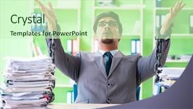  Presentation with workload - Slide set with employee chained to his desk background and a  colored foreground