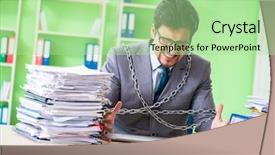  Presentation with workload - Presentation theme enhanced with employee chained to his desk background and a  colored foreground