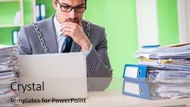  Presentation with workload - Colorful presentation theme enhanced with employee chained to his desk backdrop and a soft green colored foreground