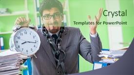  Presentation with workload - Audience pleasing PPT theme consisting of employee chained to his desk backdrop and a mint green colored foreground