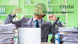  Presentation with workload - Theme consisting of employee chained to his desk background and a mint green colored foreground