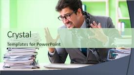  Presentation with workload - Slide deck enhanced with employee chained to his desk background and a  colored foreground