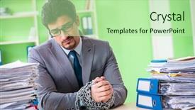  Presentation with workload - Audience pleasing PPT layouts consisting of employee chained to his desk backdrop and a mint green colored foreground