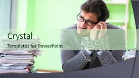  Presentation with workload - Beautiful slide set featuring employee chained to his desk backdrop and a soft green colored foreground