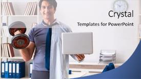  Presentation with work health and safety - Cool new PPT theme with employee combining work and healthy backdrop and a  colored foreground