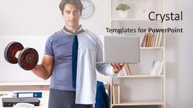  Presentation with healthy lifestyle - Amazing slide deck having employee combining work and healthy backdrop and a soft green colored foreground