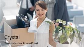  Presentation with new office - Amazing slide deck having employee coming to office first backdrop and a coral colored foreground