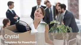  Presentation with new office - PPT theme enhanced with employee coming to office first background and a coral colored foreground