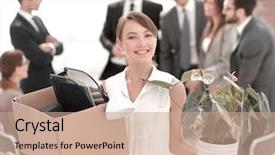  Presentation with new office - Presentation theme enhanced with employee coming to office first background and a coral colored foreground