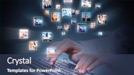  Presentation with business communication - Beautiful PPT theme featuring employee communication - hands of business woman backdrop and a  colored foreground