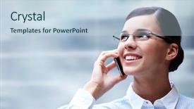  Presentation with smart - Presentation featuring employee communication - photo of smart businesswoman calling background and a  colored foreground