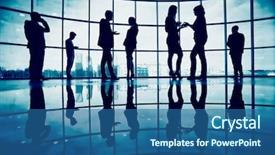  Presentation with office - Presentation design with employee communication - several colleagues communicating in office background and a ocean colored foreground