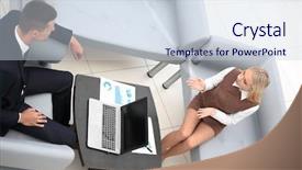  Presentation with financial management - Presentation design enhanced with employee discussing the financial background and a sky blue colored foreground