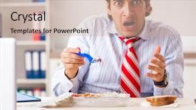  Presentation with healthy eating food photography - Presentation with employee eating food with cockroaches background and a soft green colored foreground