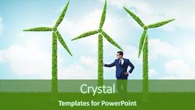  Presentation with ecology - Colorful presentation enhanced with employee efficiency - businessman and windmills in ecology backdrop and a forest green colored foreground