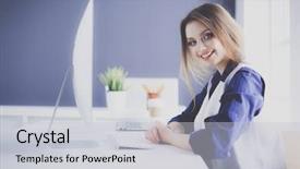  Presentation with young students working in groups - Slide set having employee efficiency - young confident businesswoman working background and a light gray colored foreground