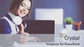  Presentation with office desk reception - Beautiful presentation theme featuring employee efficiency - young confident businesswoman working backdrop and a lemonade colored foreground