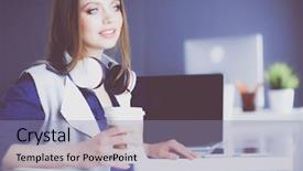  Presentation with young students working in groups - Colorful presentation theme enhanced with employee efficiency - young confident businesswoman working backdrop and a light blue colored foreground