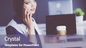  Presentation with office desk reception - Audience pleasing presentation consisting of employee efficiency - young confident businesswoman working backdrop and a violet colored foreground