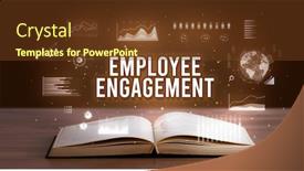  Presentation with employee engagement - Amazing slide set having employee engagement inscription coming out from an open book creative business concept backdrop and a tawny brown colored foreground