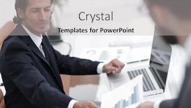  Presentation with financial report - Cool new slide set with employee gives the manager the financial report backdrop and a light gray colored foreground