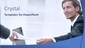  Presentation with financial report - Presentation theme having employee-gives-the-manager background and a sky blue colored foreground