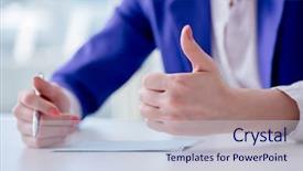  Presentation with writing notes - Colorful slide set enhanced with employee handbook - businesswoman writing notes at desk backdrop and a lemonade colored foreground