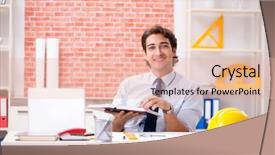  Presentation with risk in construction - Cool new slides with employee handbook - construction supervisor working on blueprints backdrop and a lemonade colored foreground